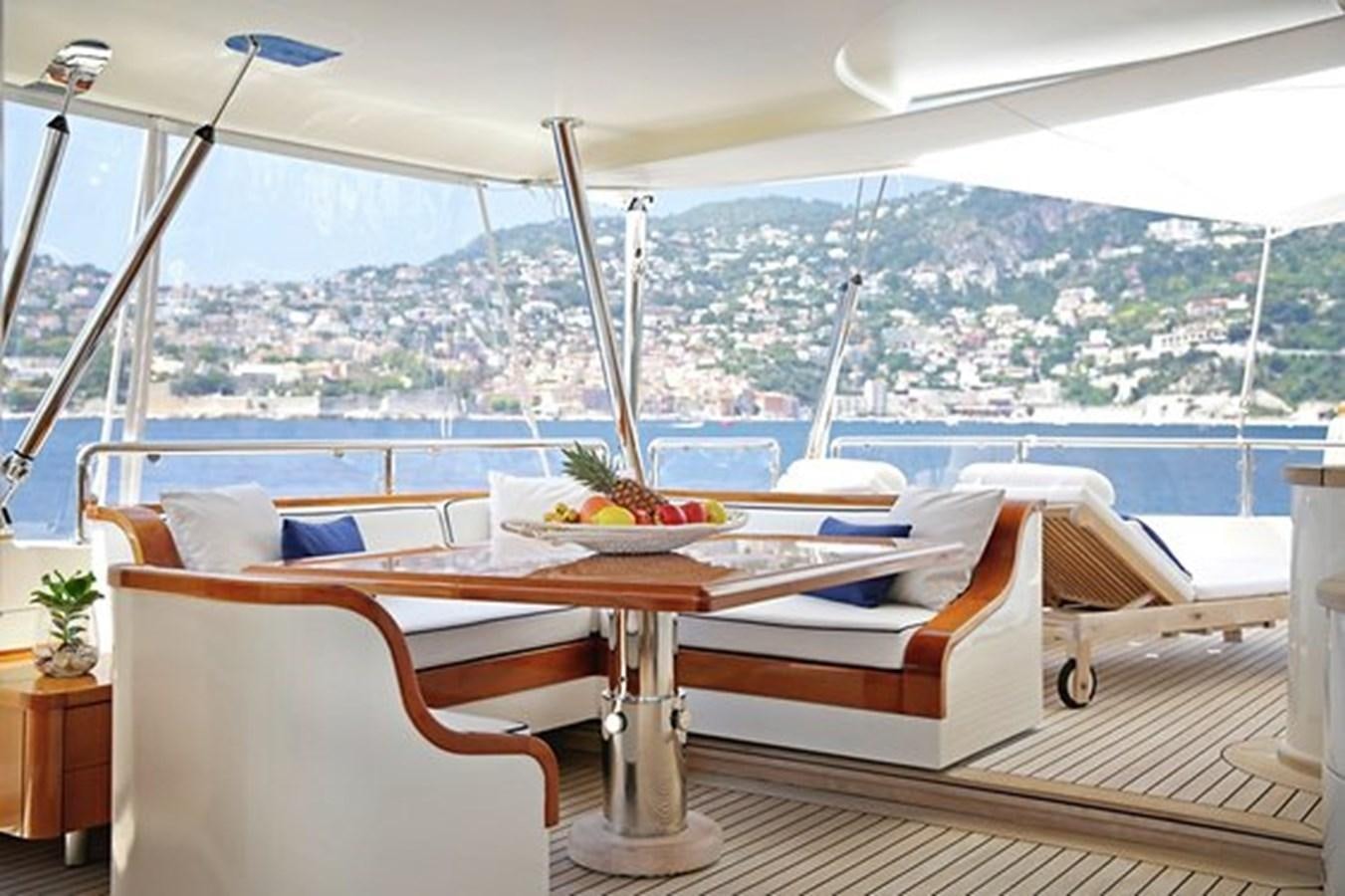 a room with a table and chairs aboard LA LUNA Yacht for Sale