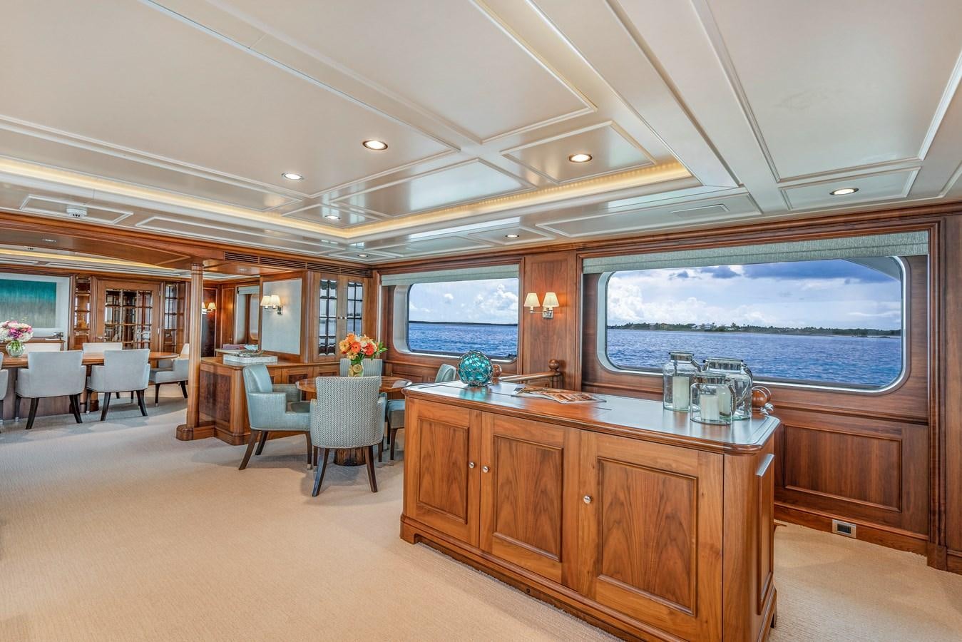 a large kitchen with a large window aboard BIG EASY Yacht for Charter