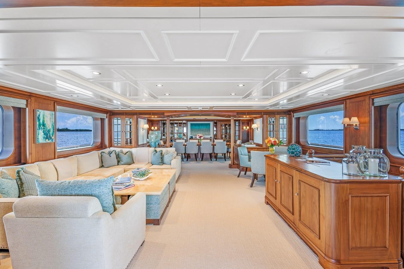 a living room with a large open floor plan aboard BIG EASY Yacht for Charter