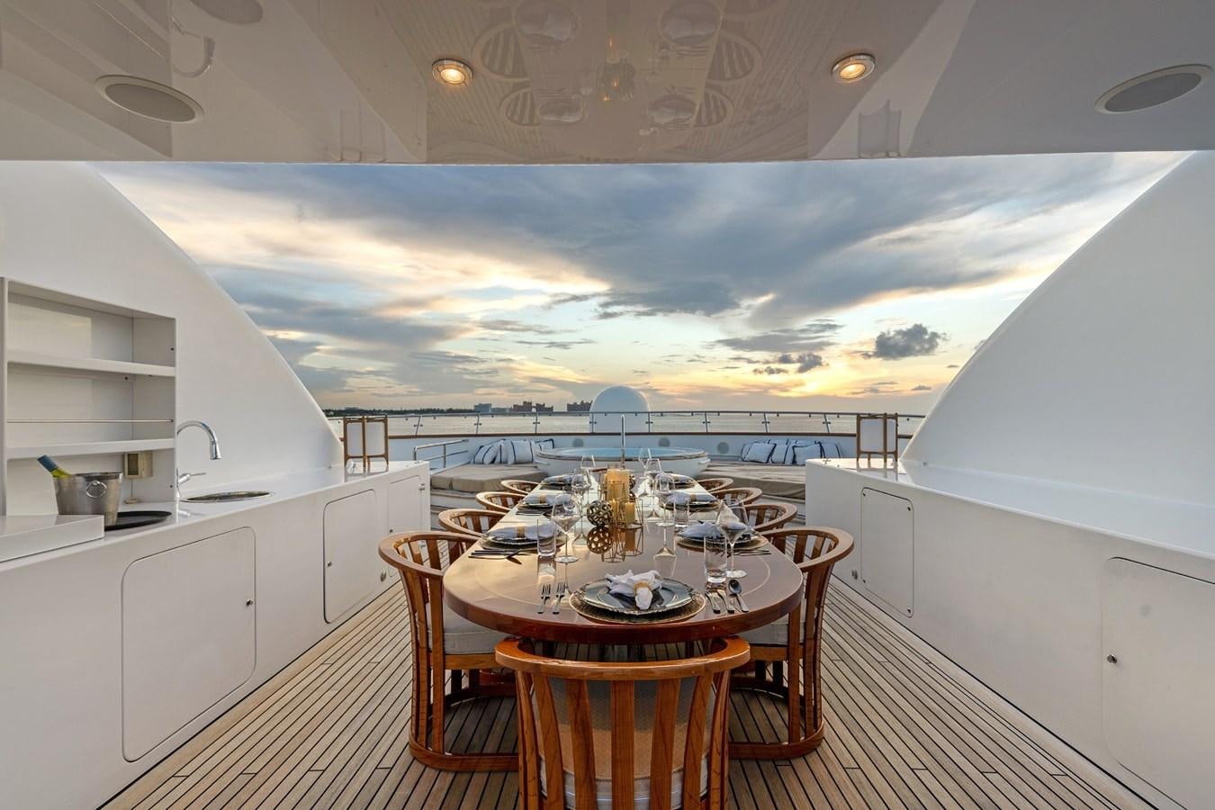 a dining table on a boat aboard BIG EASY Yacht for Charter