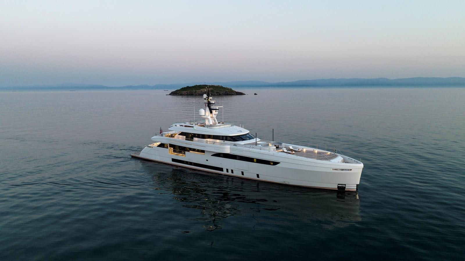 a white yacht in the water aboard STERN Yacht for Sale