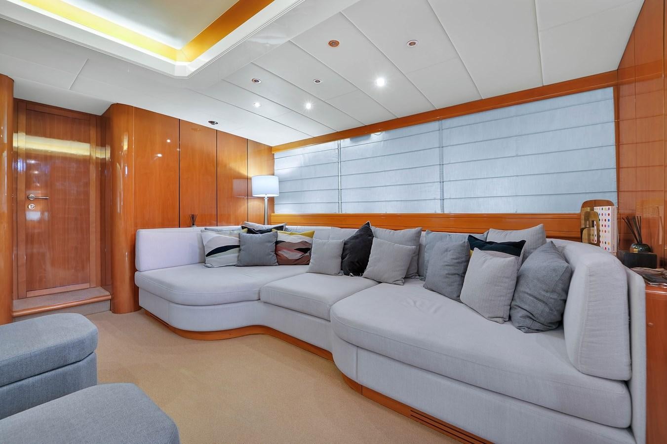 a large bed in a room aboard HAKUNA MATATA Yacht for Sale