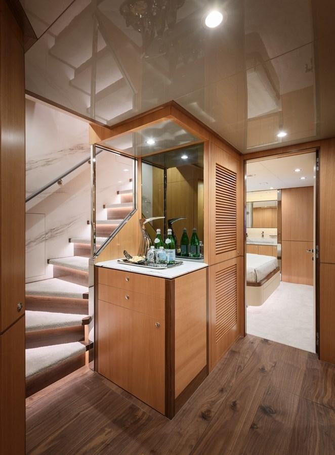a bathroom with a glass shower aboard CHRISTINE Yacht for Sale