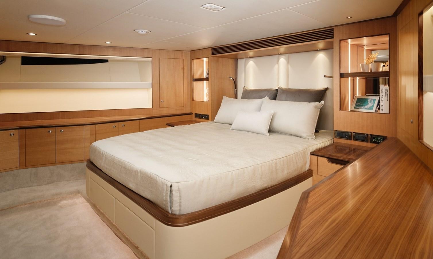 a large bedroom with a large bed aboard CHRISTINE Yacht for Sale