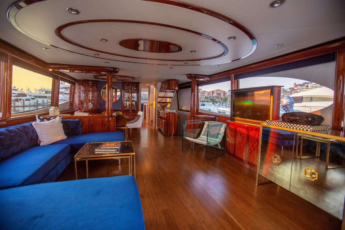 inside of a boat aboard LAZZARA 80' Yacht for Sale