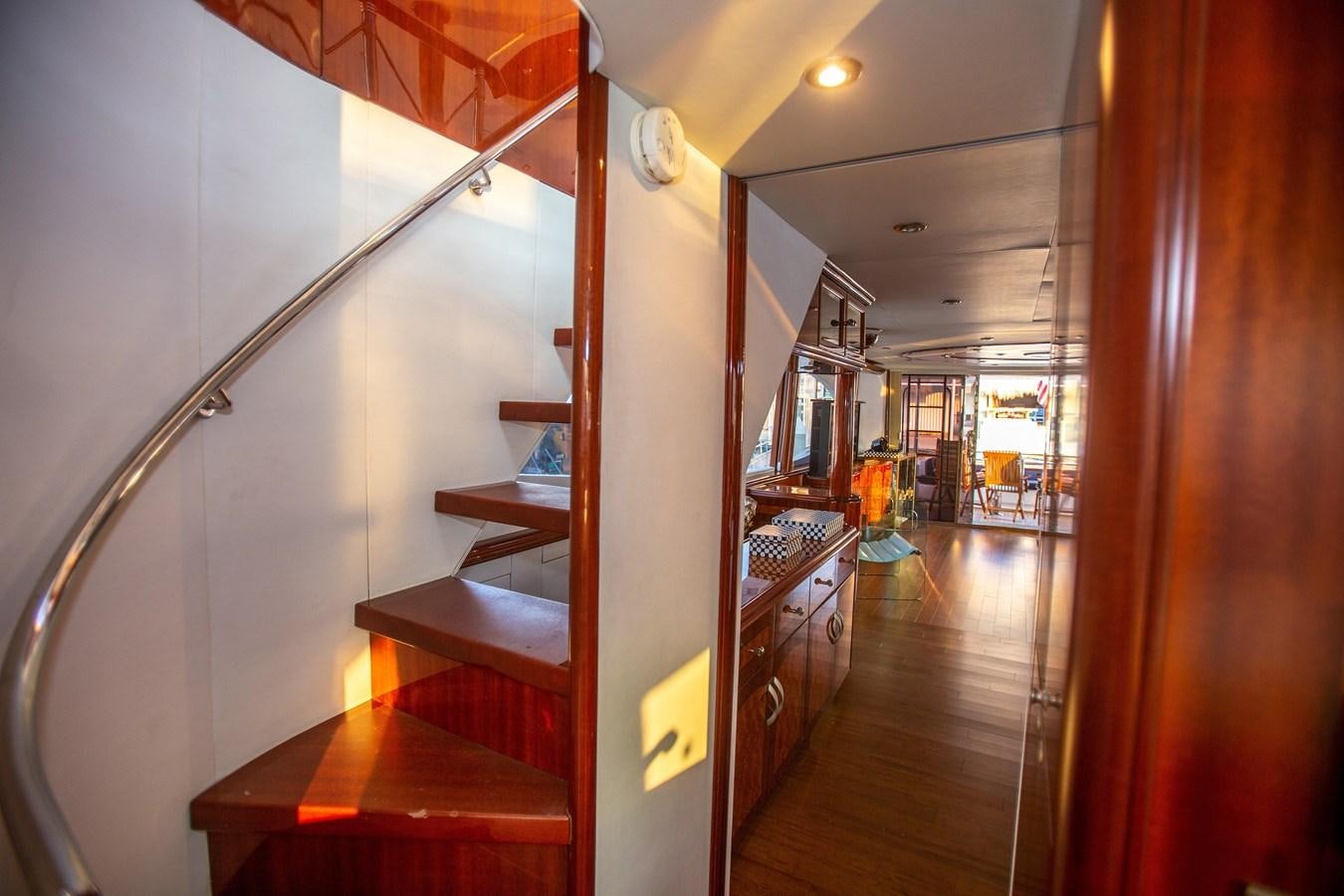 a hallway with wood floors aboard LAZZARA 80' Yacht for Sale