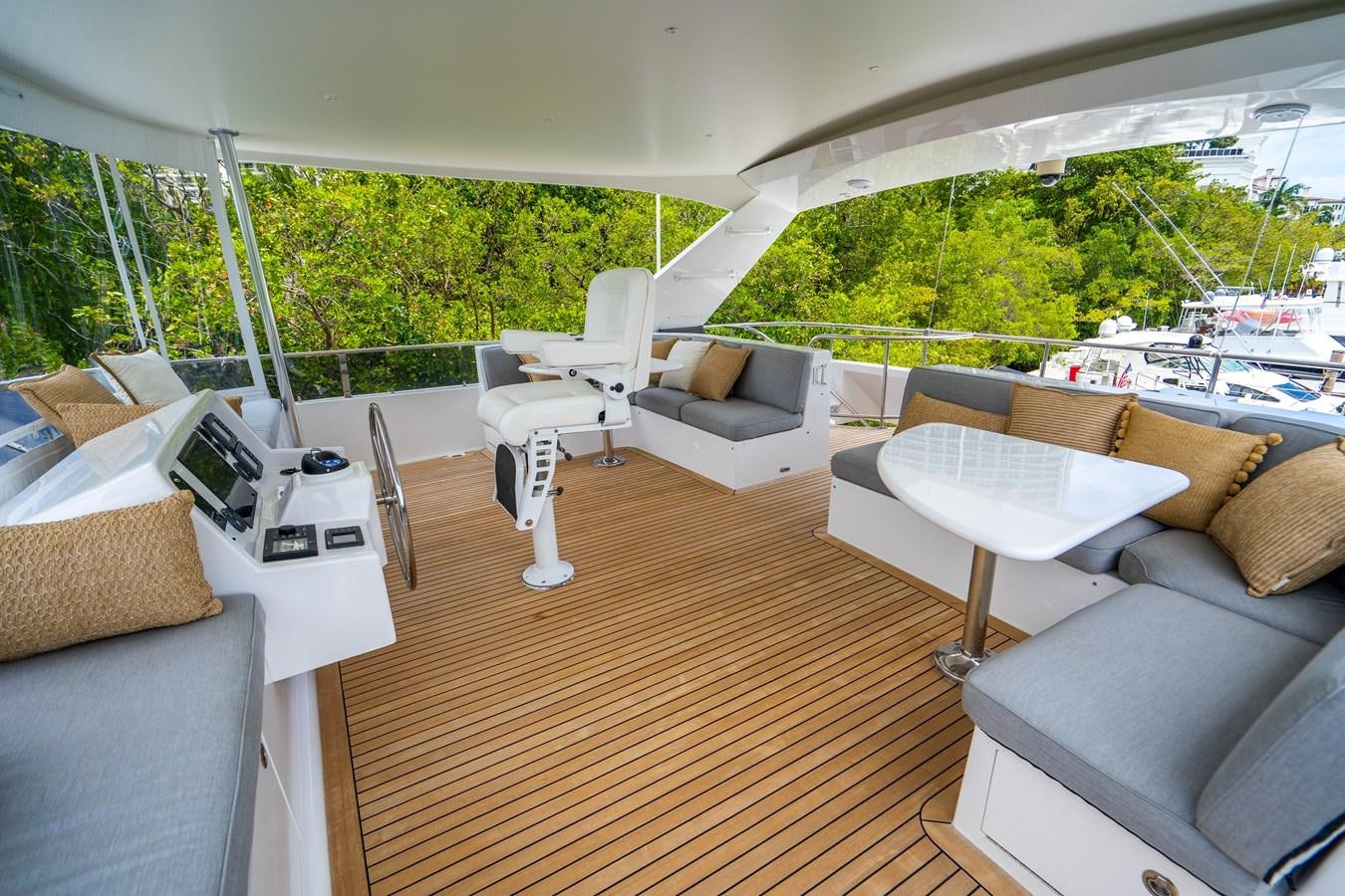 a living room with a large window aboard SHORT GAME Yacht for Sale