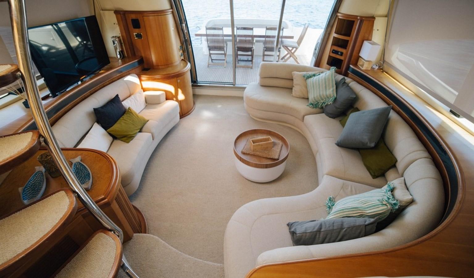 a living room with a couch and a television aboard FOUNDATION  Yacht for Sale