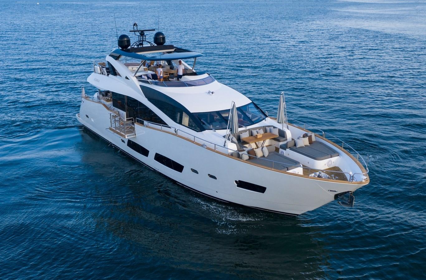 a white boat on the water aboard 2015 SUNSEEKER 92' Yacht for Sale