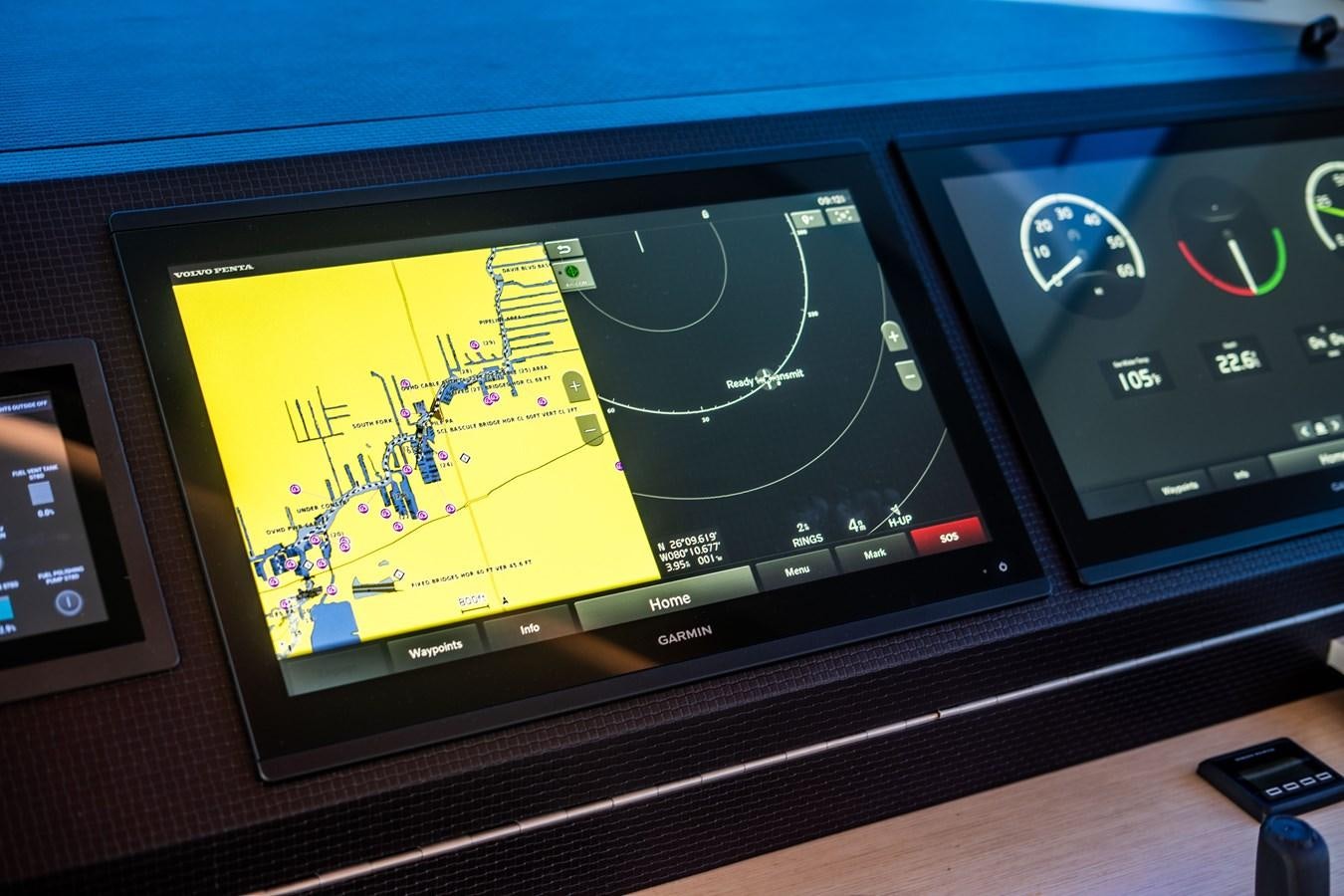 a computer screen with a map on it aboard PLANE TO SEA Yacht for Sale