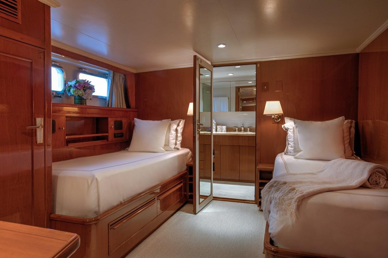 a room with two beds aboard MARYBELLE Yacht for Sale