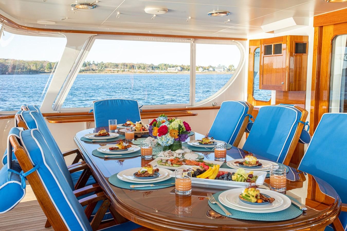a table with food on it aboard MARYBELLE Yacht for Sale