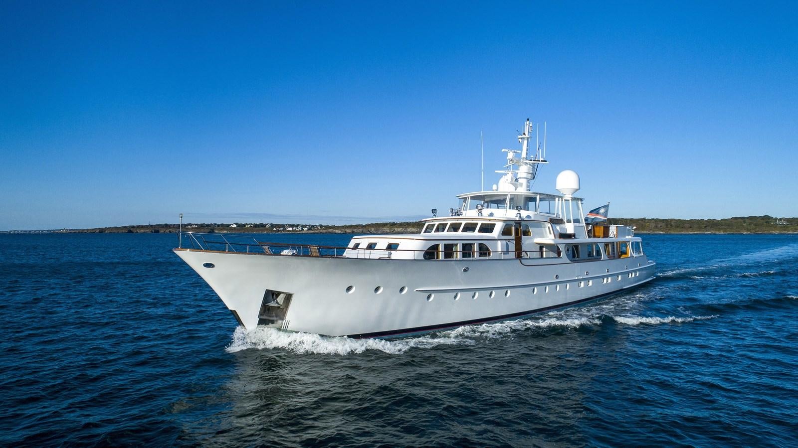 a large white boat on the water aboard MARYBELLE Yacht for Sale