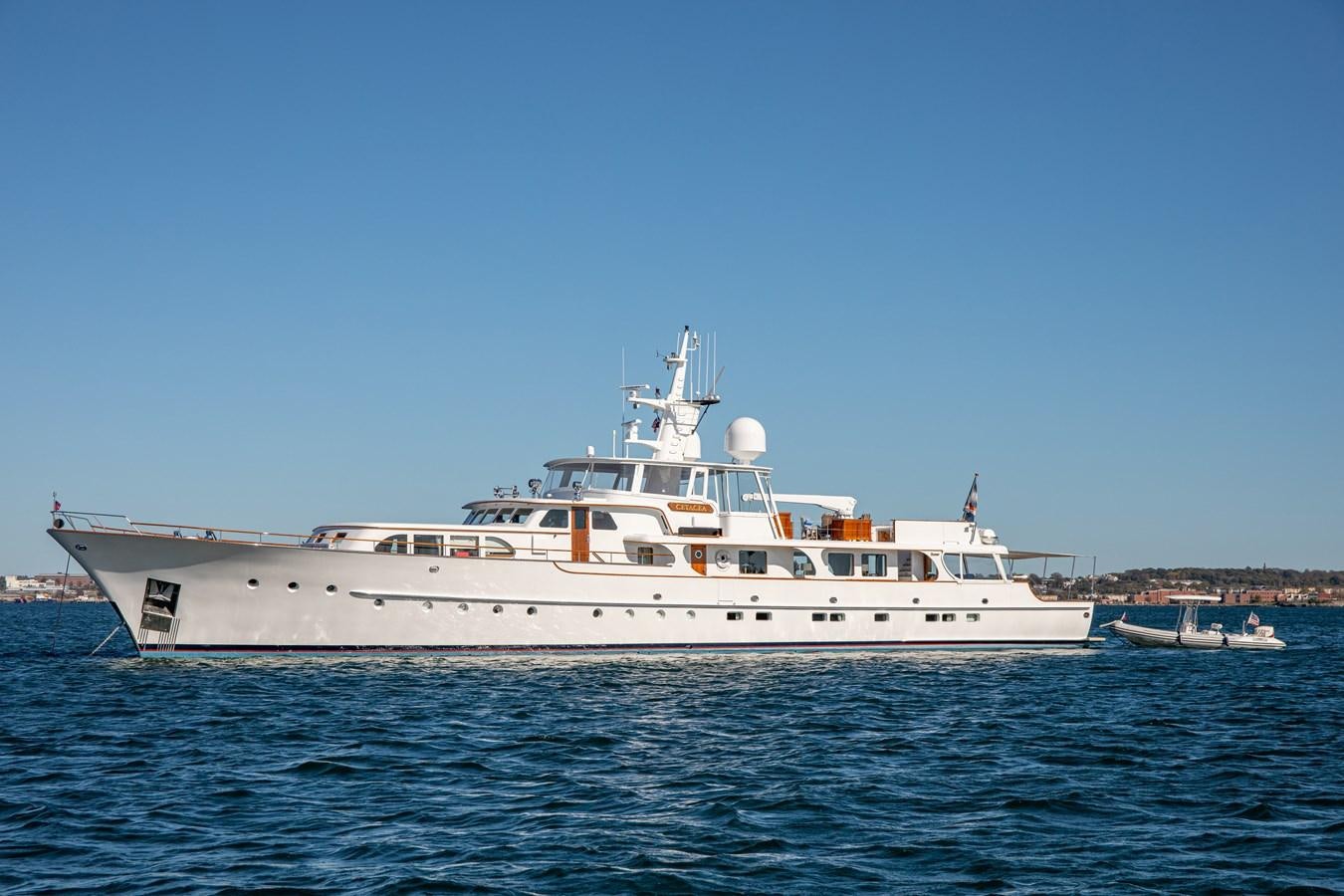 a large white yacht in the water aboard MARYBELLE Yacht for Sale