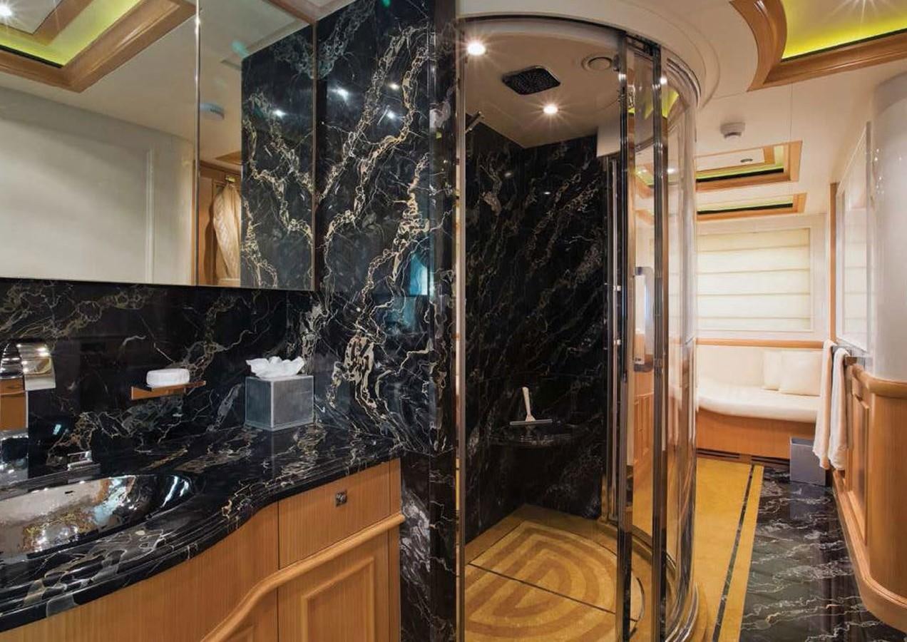 a bathroom with a shower aboard HANA Yacht for Charter