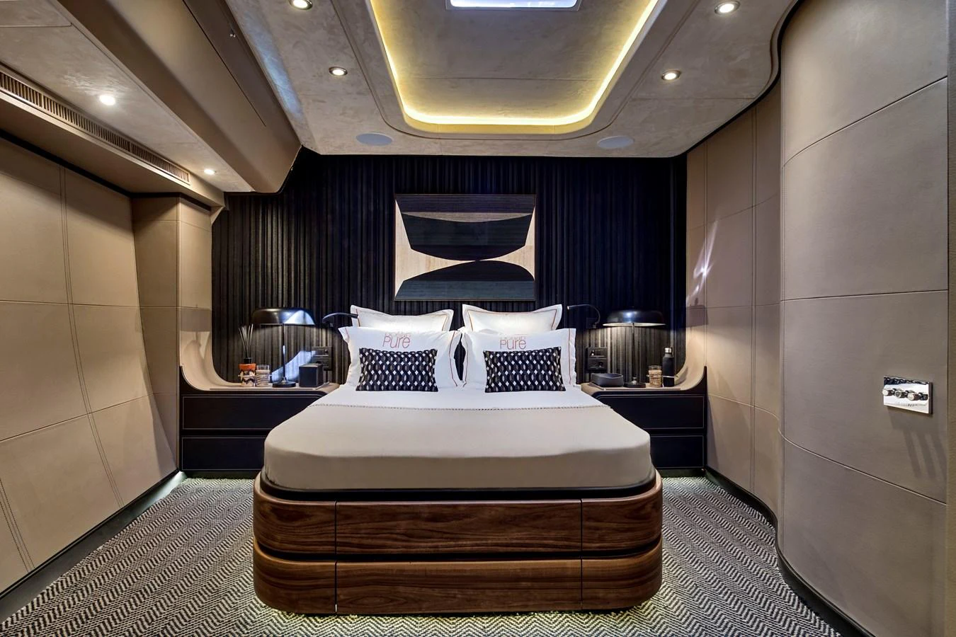 a bed in a room aboard OCEAN PURE 2 Yacht for Sale