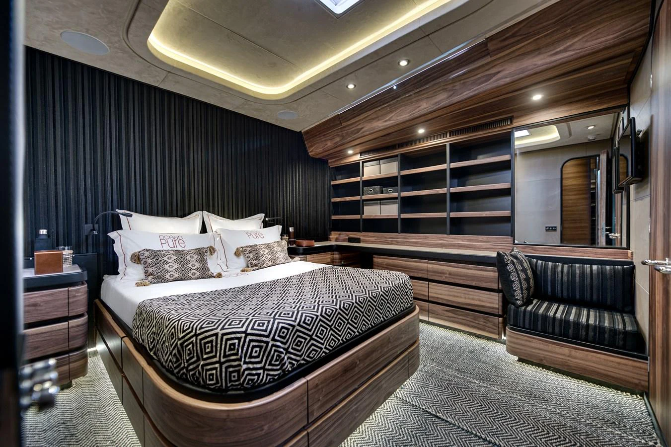 a large bedroom with a large bed aboard OCEAN PURE 2 Yacht for Sale