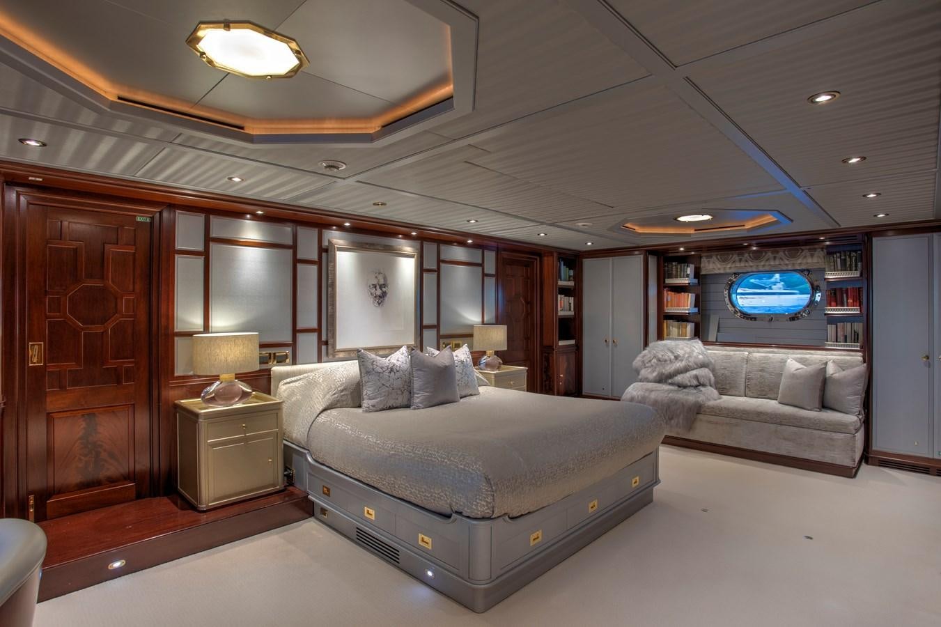 a large bedroom with a bed aboard MARE NOSTRUM Yacht for Charter