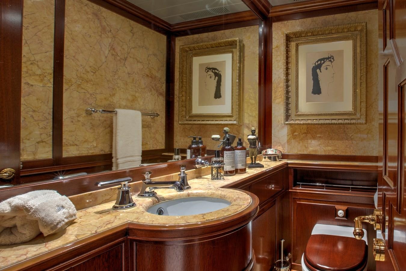 a bathroom with a large mirror aboard MARE NOSTRUM Yacht for Charter