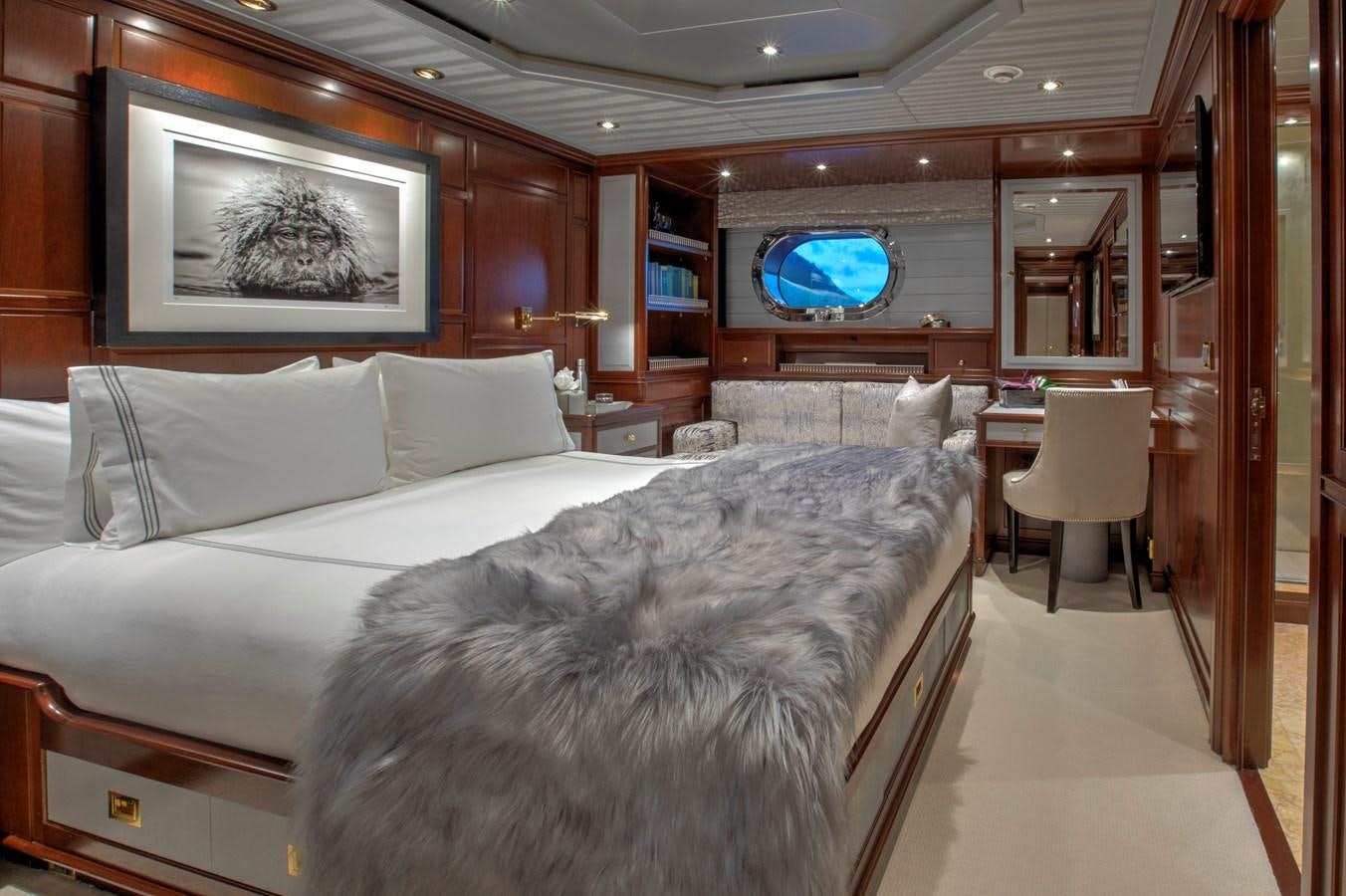 a large bed in a room aboard MARE NOSTRUM Yacht for Charter