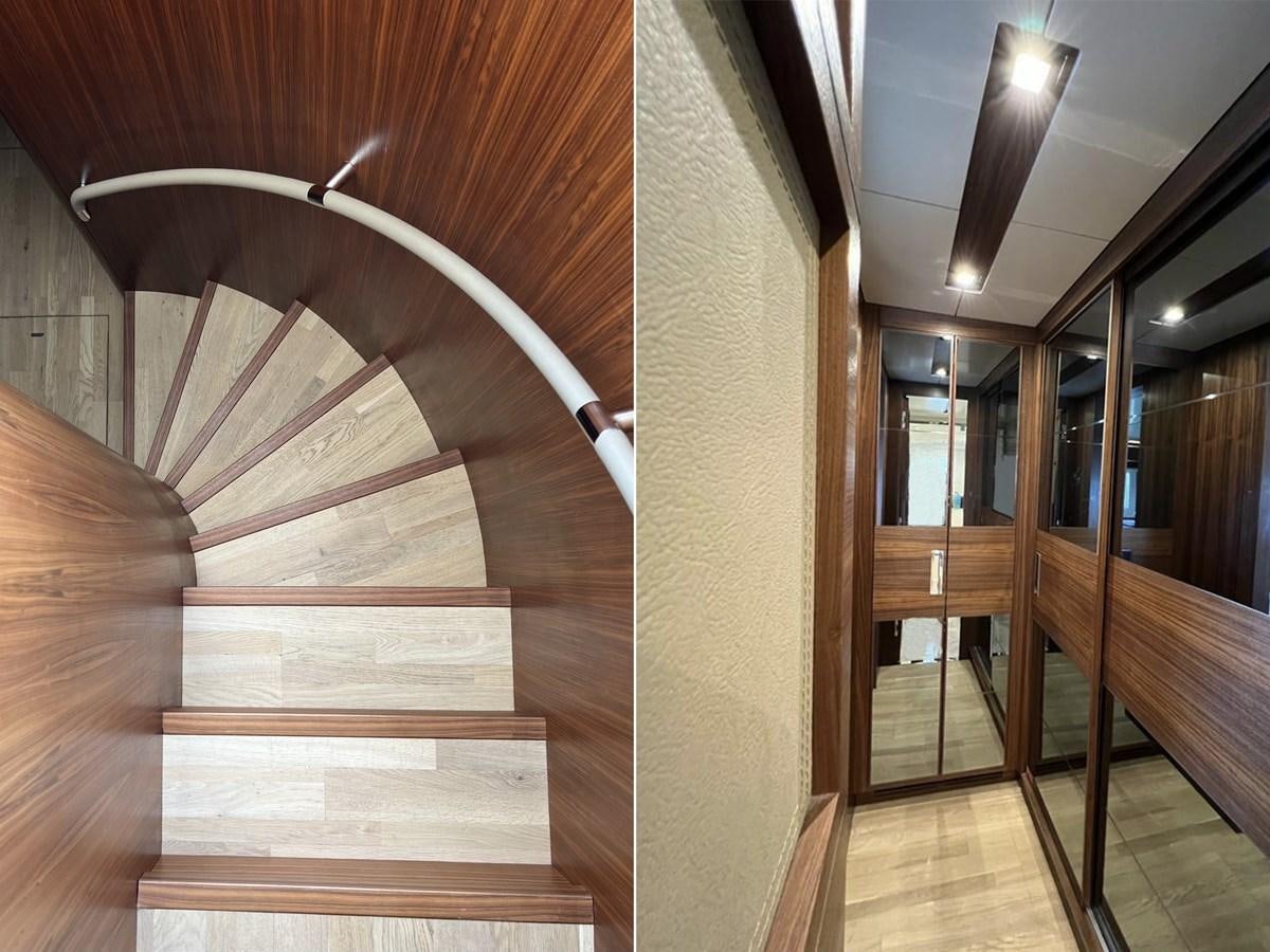 a wooden staircase in a building aboard SIRENA 64 FLYBRIDGE Yacht for Sale