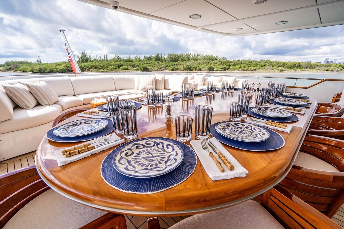 a table set for a dinner party aboard ARTEMISEA Yacht for Charter