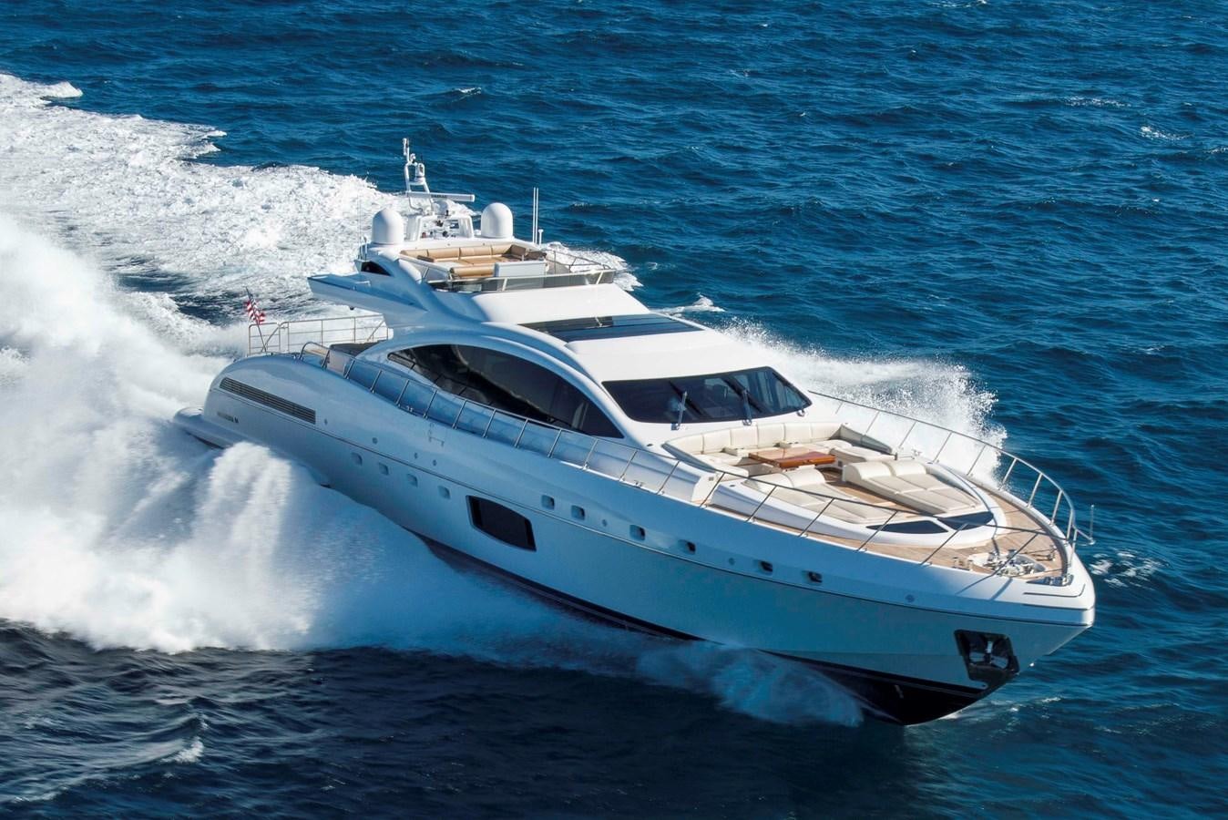 a white yacht with smoke coming out of it aboard MINE SET Yacht for Sale