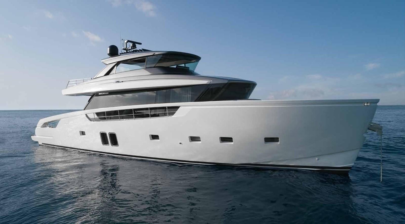 a white yacht in the water aboard 2021 SANLORENZO SX76 #68 Yacht for Sale