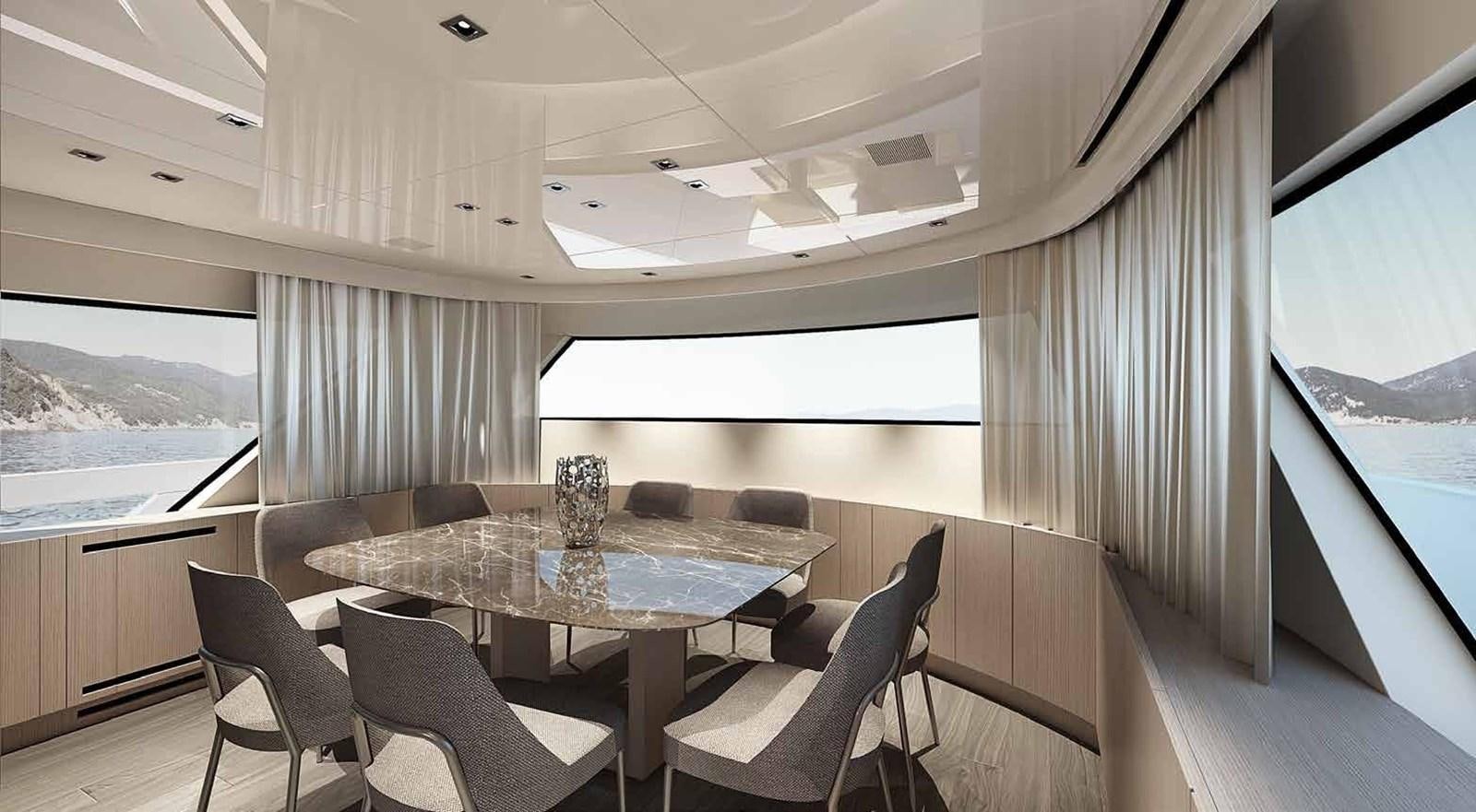a room with a table and chairs aboard 2021 SANLORENZO SX76 #68 Yacht for Sale