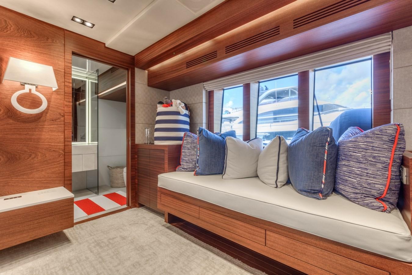 a bed in a room aboard PRIMA MEA Yacht for Sale