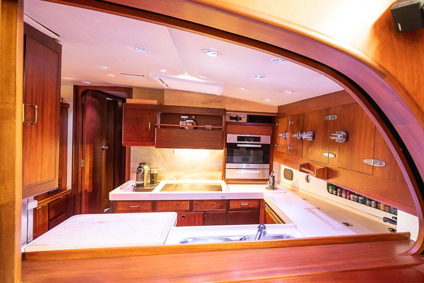 a kitchen with a large oven aboard AURASTEL Yacht for Sale