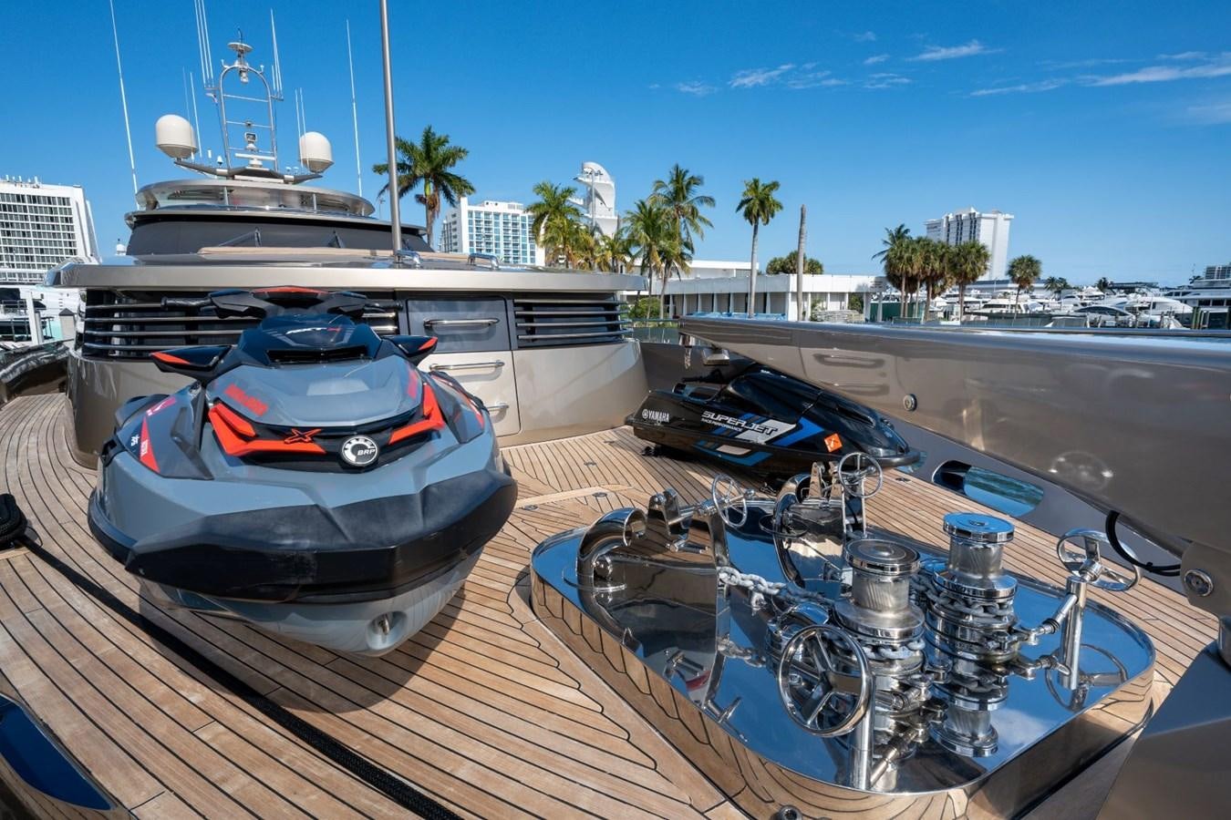 a boat docked at a pier aboard VESPER Yacht for Sale