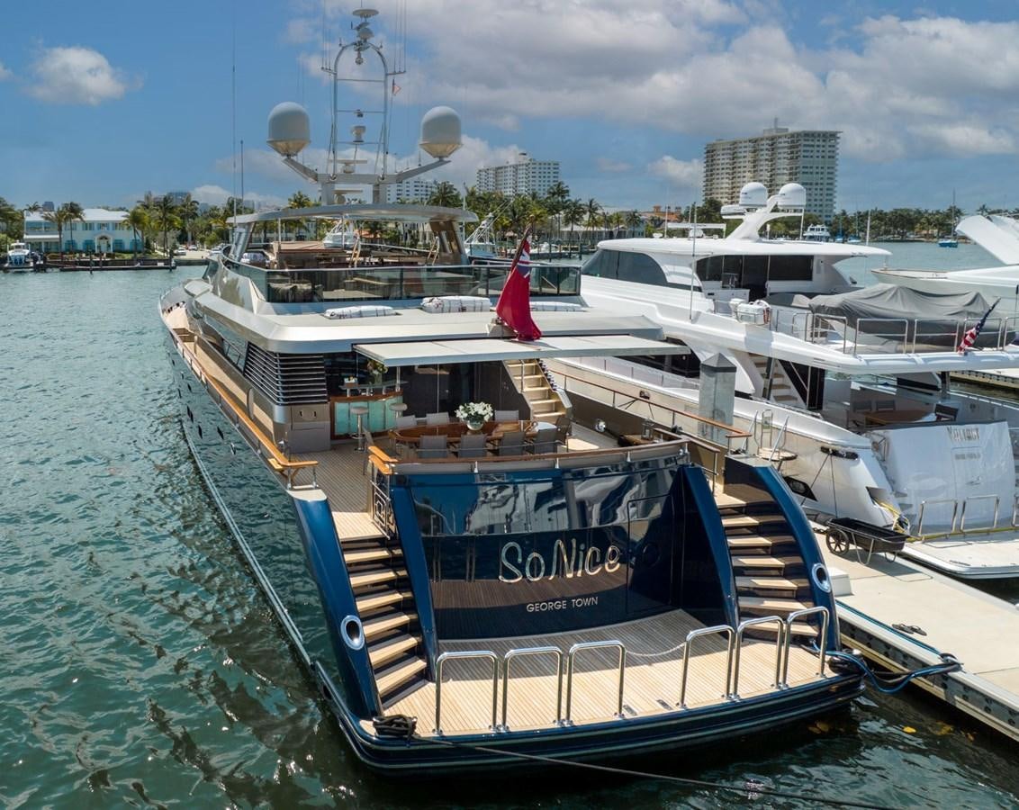 a boat docked at a pier aboard VESPER Yacht for Sale