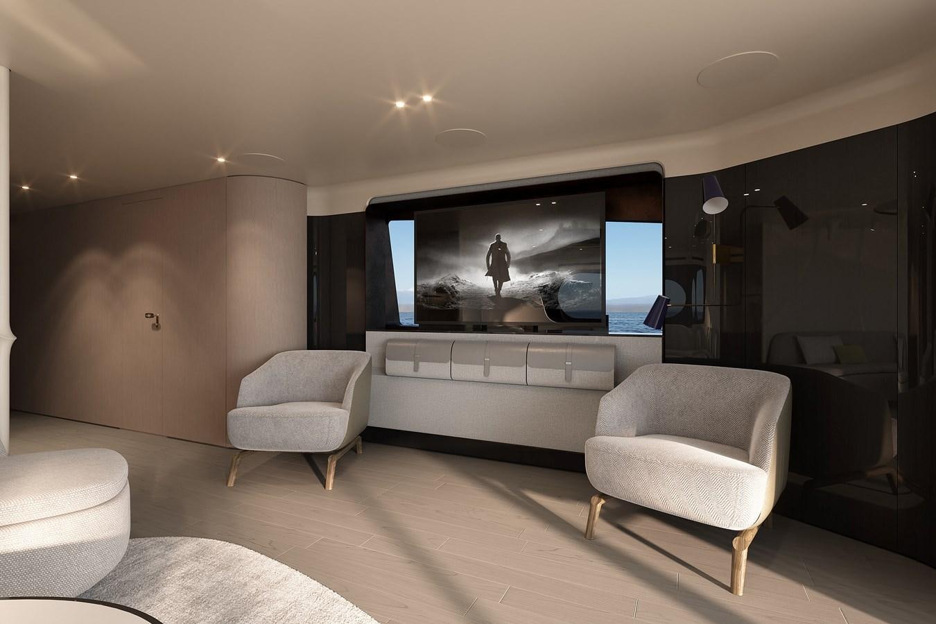 a room with a tv and a couch aboard AL GASSAR 2022 Yacht for Sale