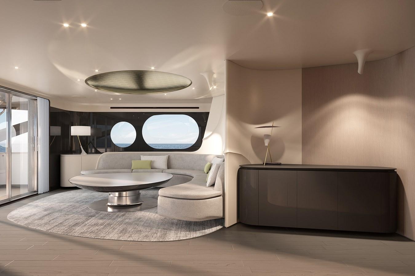 a modern living room with a large tv and a large tv aboard AL GASSAR 2022 Yacht for Sale