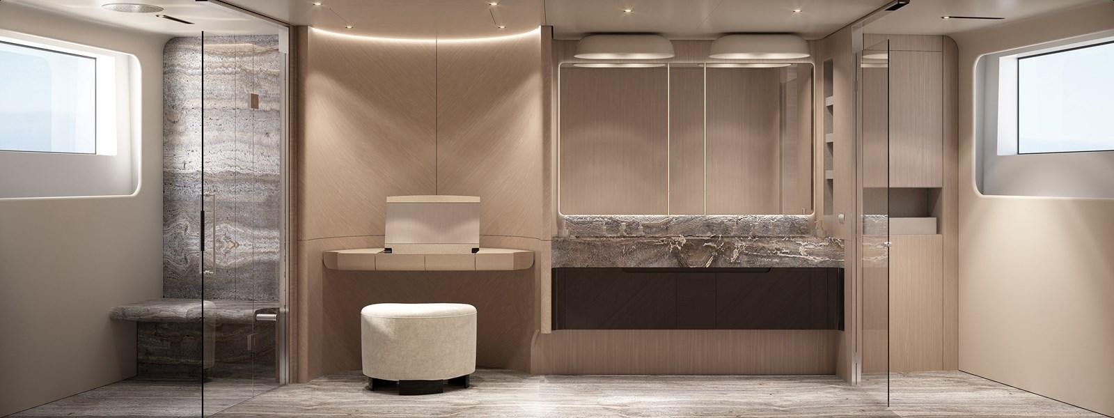 a room with a large shelf aboard AL GASSAR 2022 Yacht for Sale