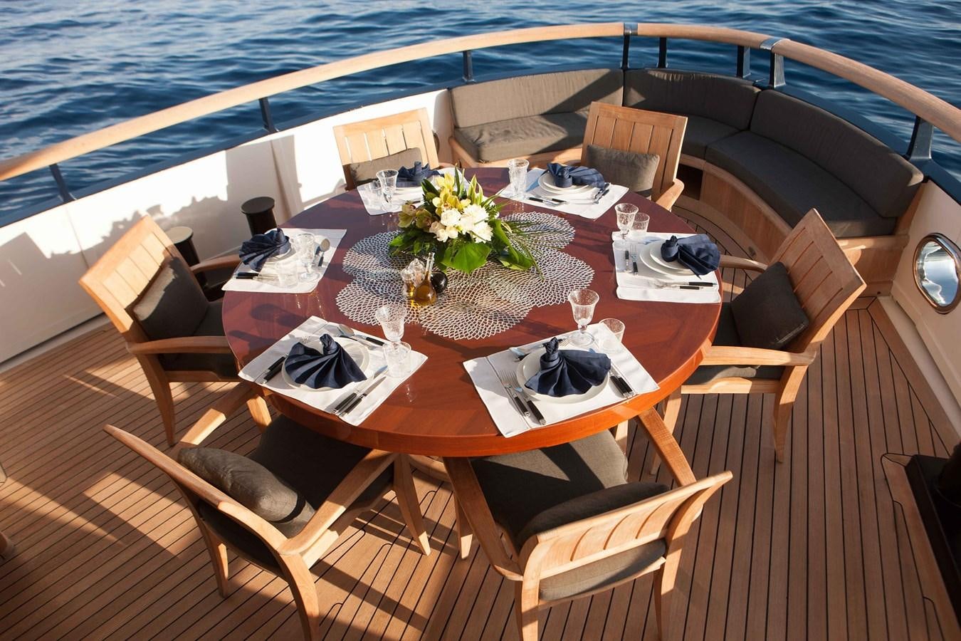 a table set for a dinner on a deck aboard ICE LADY Yacht for Sale