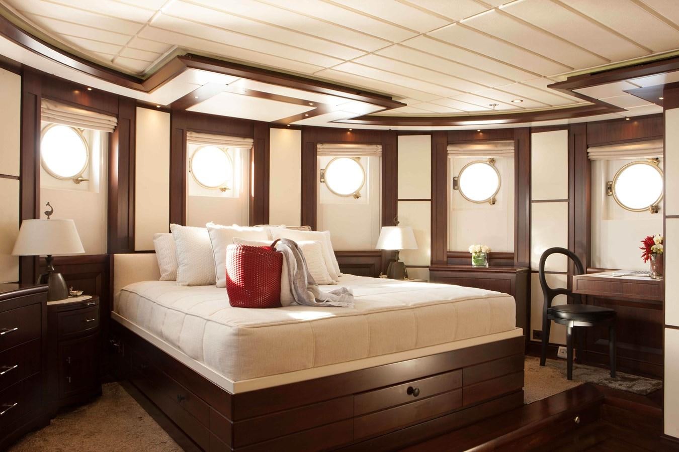 a large bed in a hotel room aboard ICE LADY Yacht for Sale