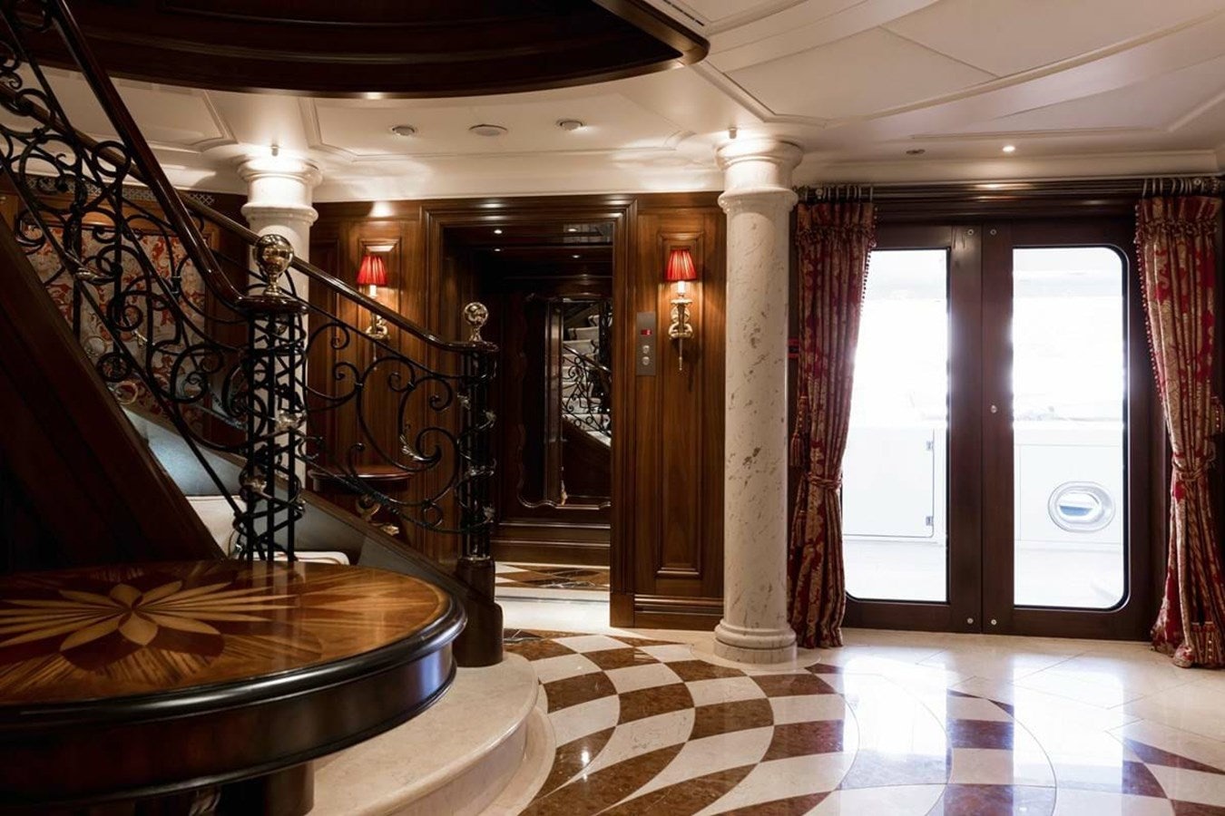 a staircase in a building aboard PURE Yacht for Sale