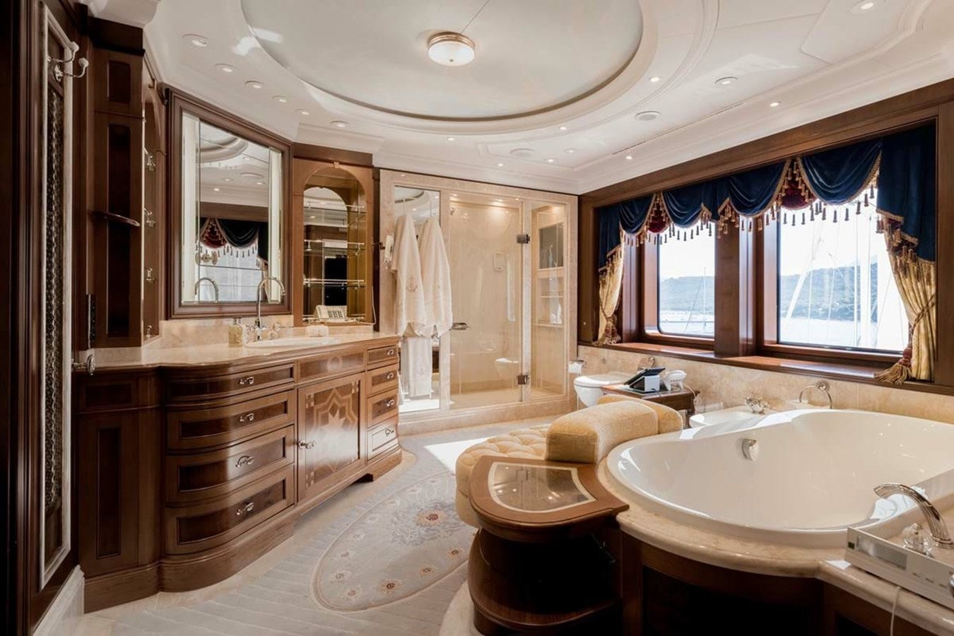 a bathroom with a large tub aboard PURE Yacht for Sale