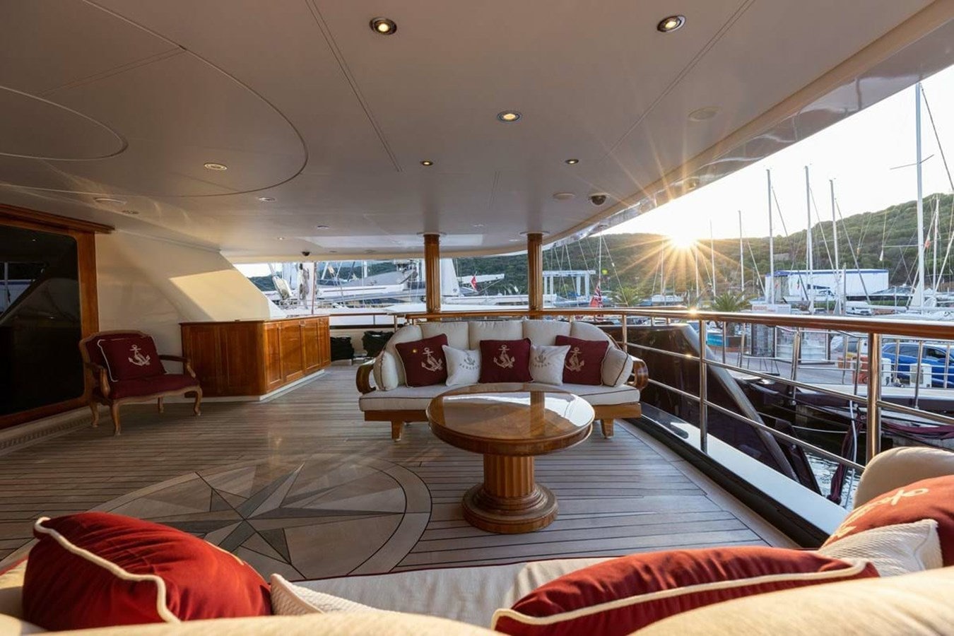 a large living room with a large glass window aboard PURE Yacht for Sale