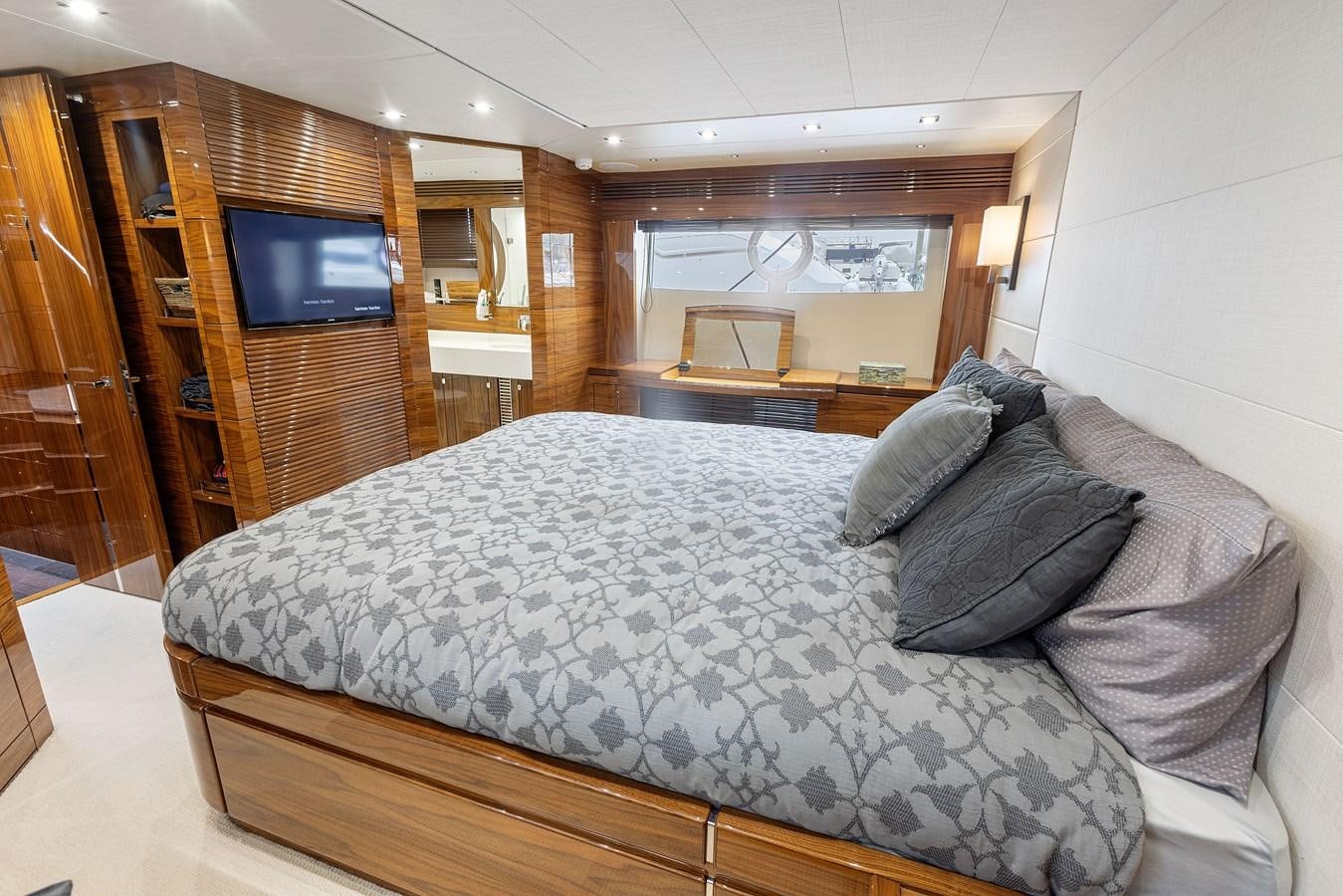 a bed in a room aboard DIGGIN Yacht for Sale