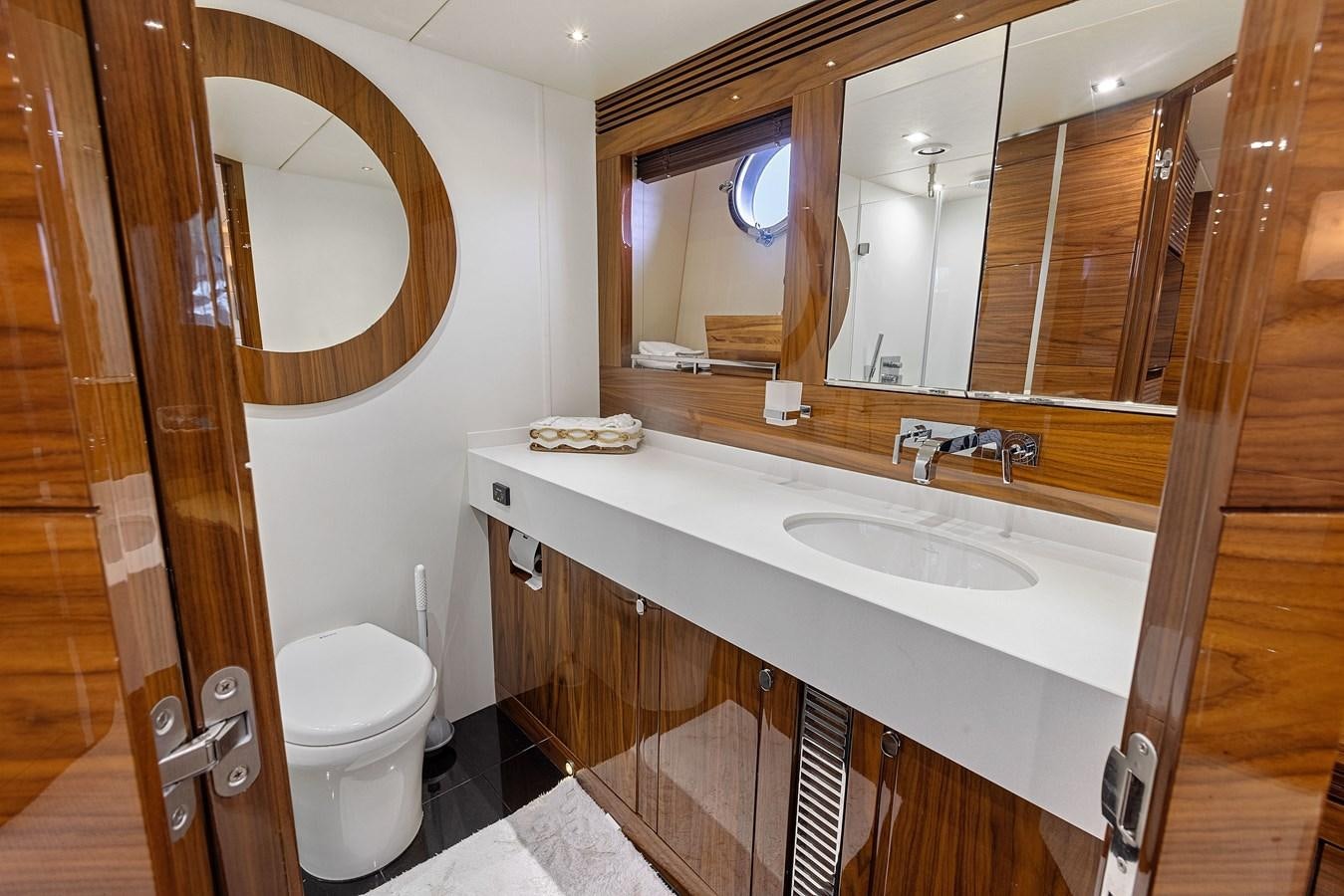 a bathroom with a sink and a toilet aboard DIGGIN Yacht for Sale