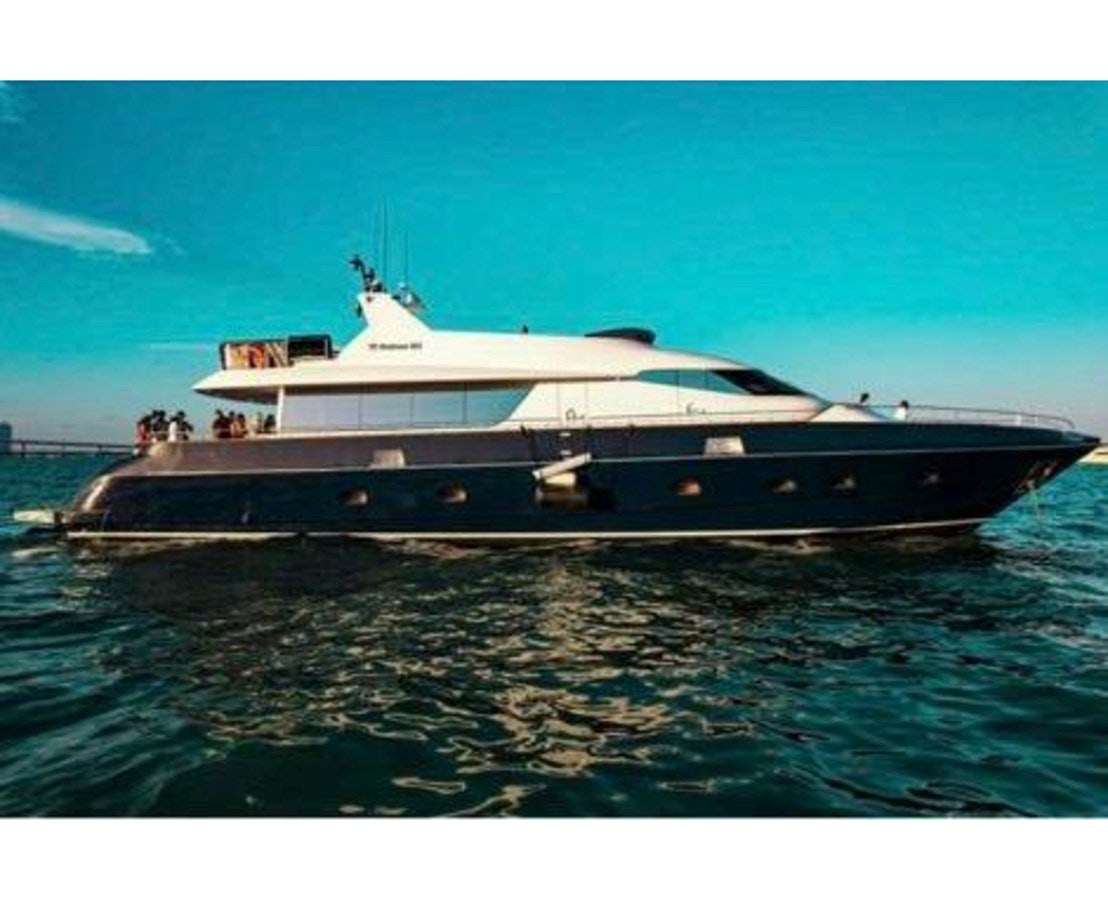 a large ship in the water aboard NIRVANA Yacht for Sale
