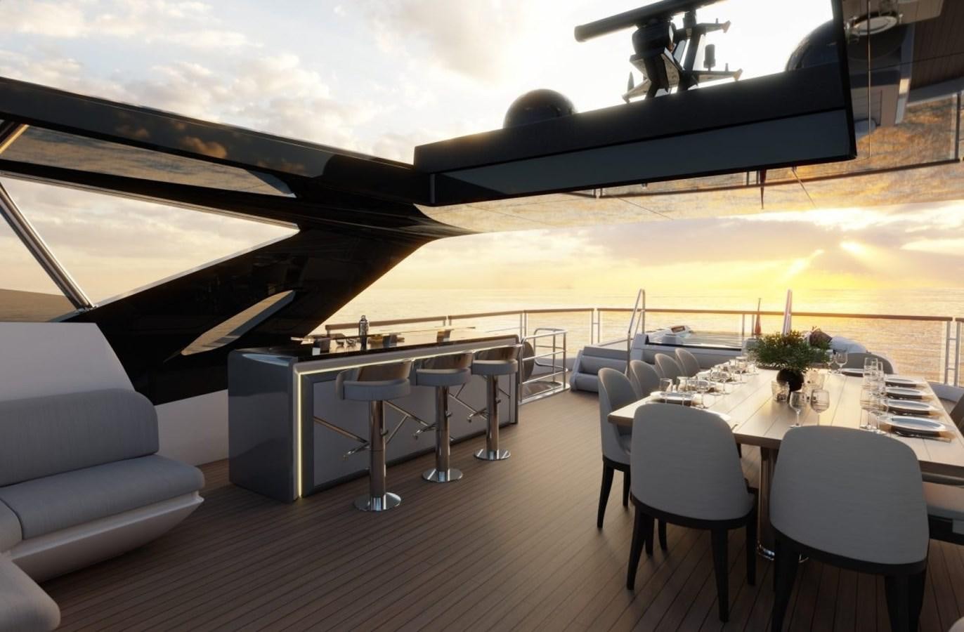 a room with a table and chairs aboard SUNSEEKER 100 Yacht for Sale