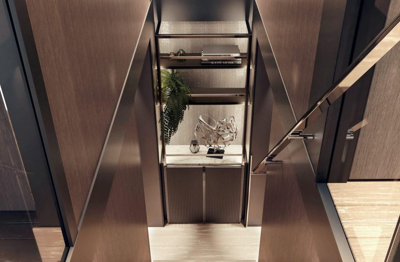 a room with a glass door and a glass wall with a glass window aboard SUNSEEKER 100 Yacht for Sale