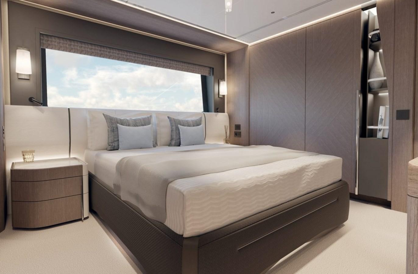 a bed in a room aboard SUNSEEKER 100 Yacht for Sale