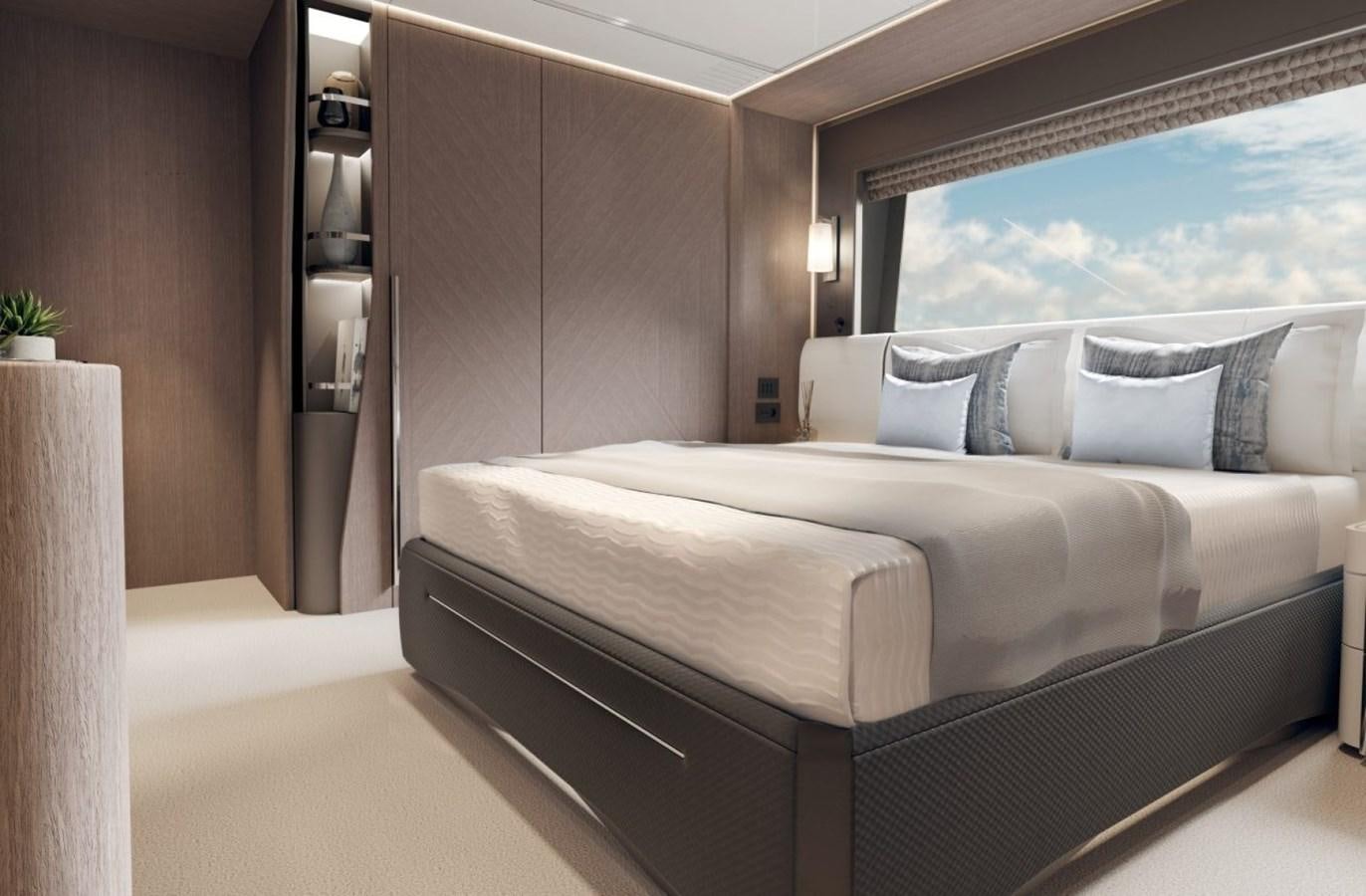 a bed in a room aboard SUNSEEKER 100 Yacht for Sale