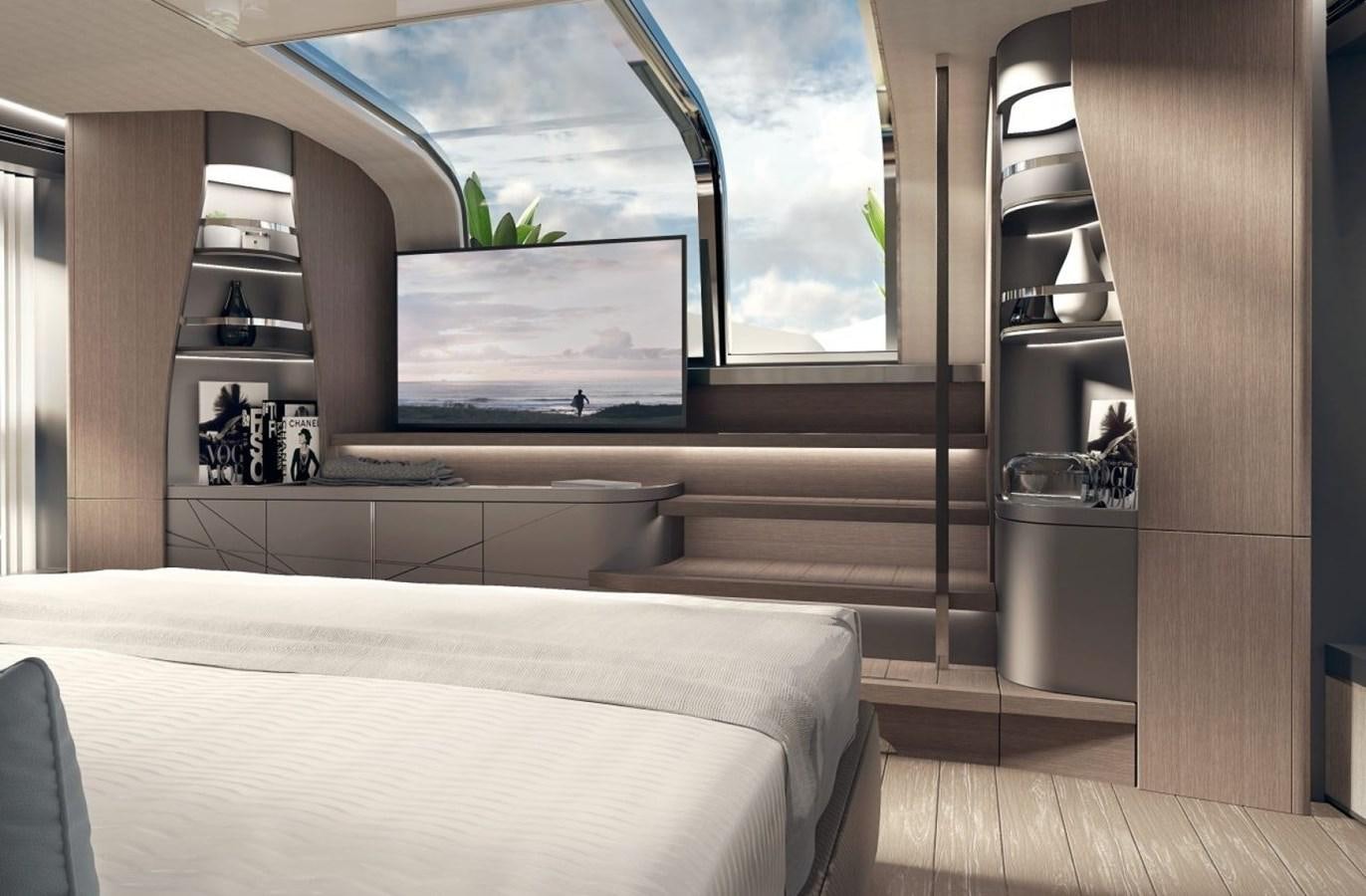a room with a bed and a tv aboard SUNSEEKER 100 Yacht for Sale
