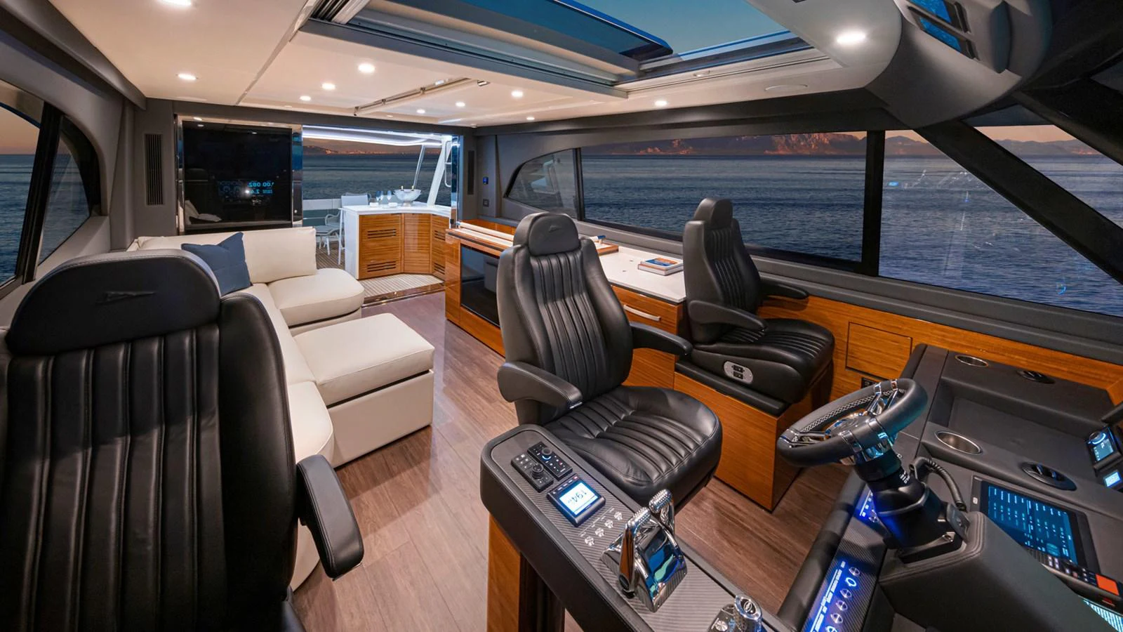 inside of a car aboard 78 MOTOR YACHT ENCLOSED Yacht for Sale